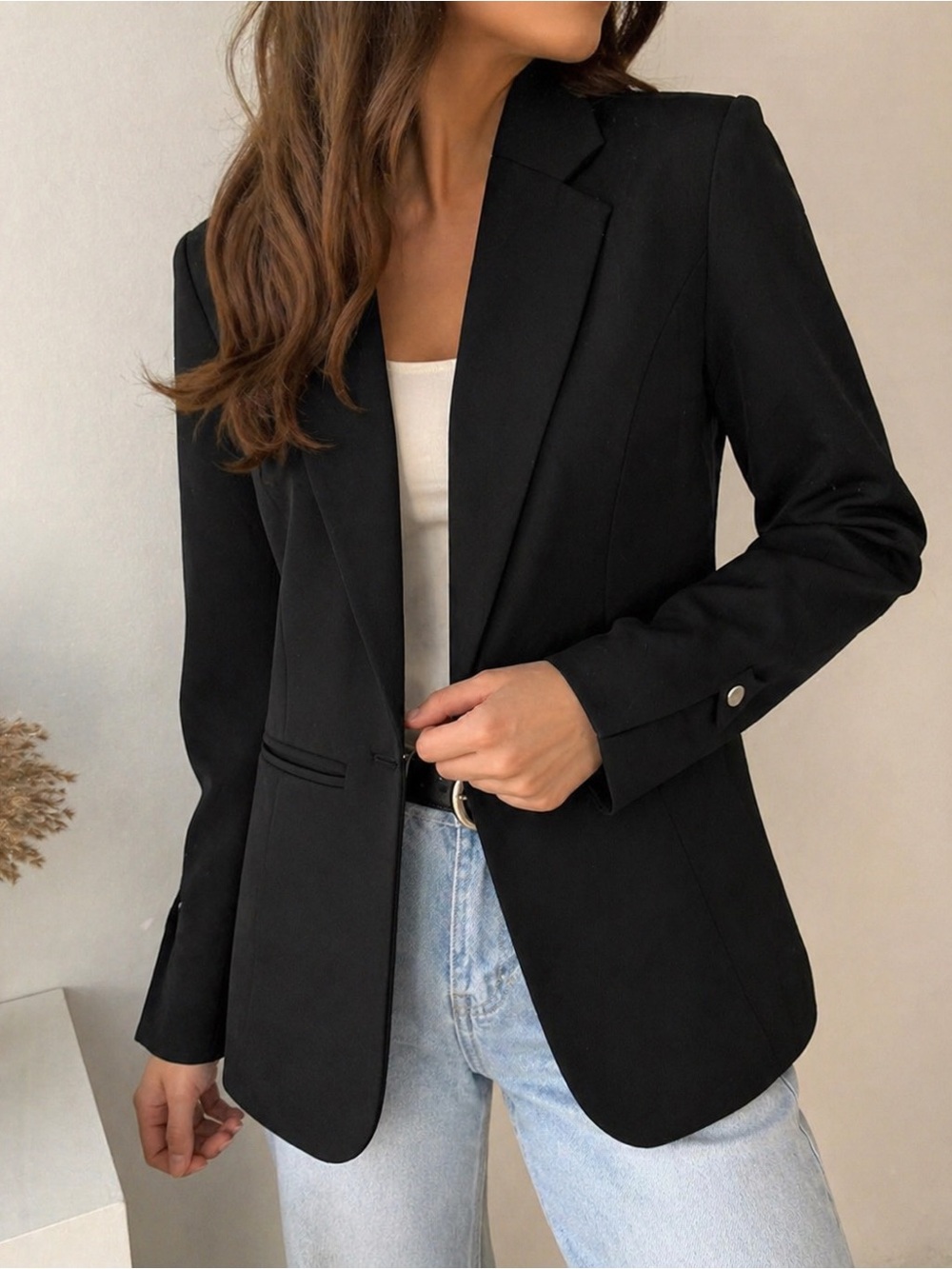 Premise Black Women's Tailored Blazer - Single-Button Suit Jacket